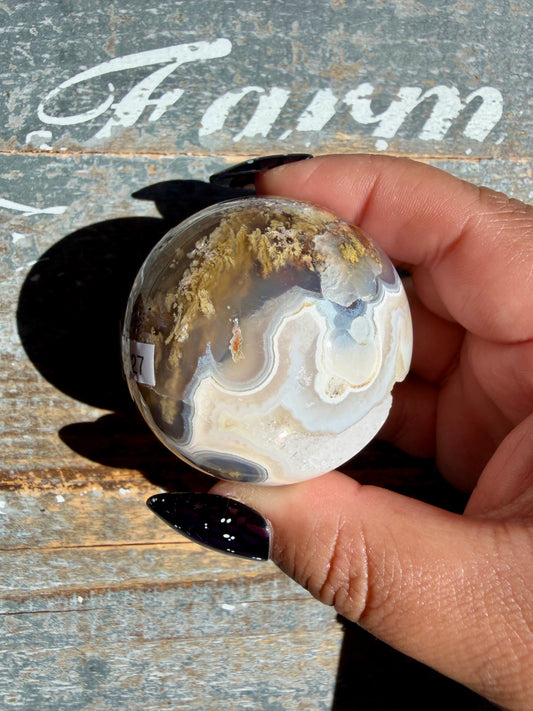 Gorgeous Scenic Moss Agate Sphere | Opt 57