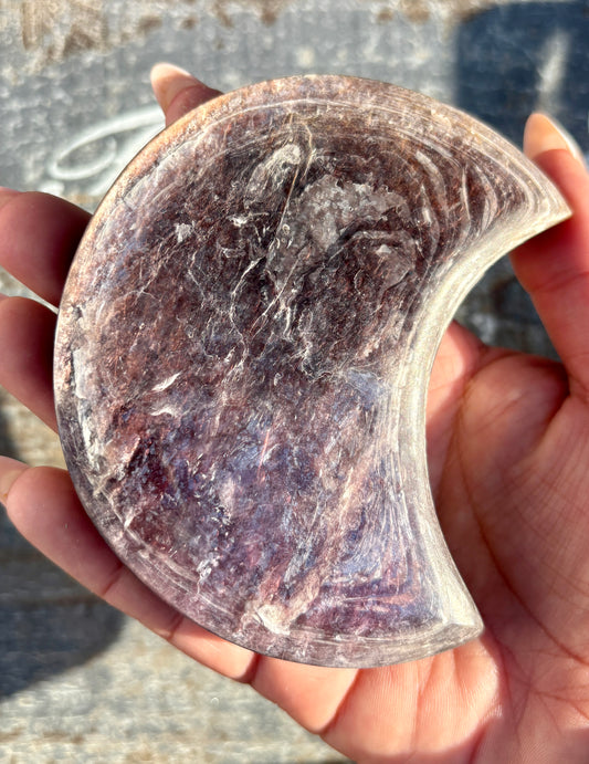 High Grade Gem Lepidolite Moon | Gold Display Stand Included | Opt 2