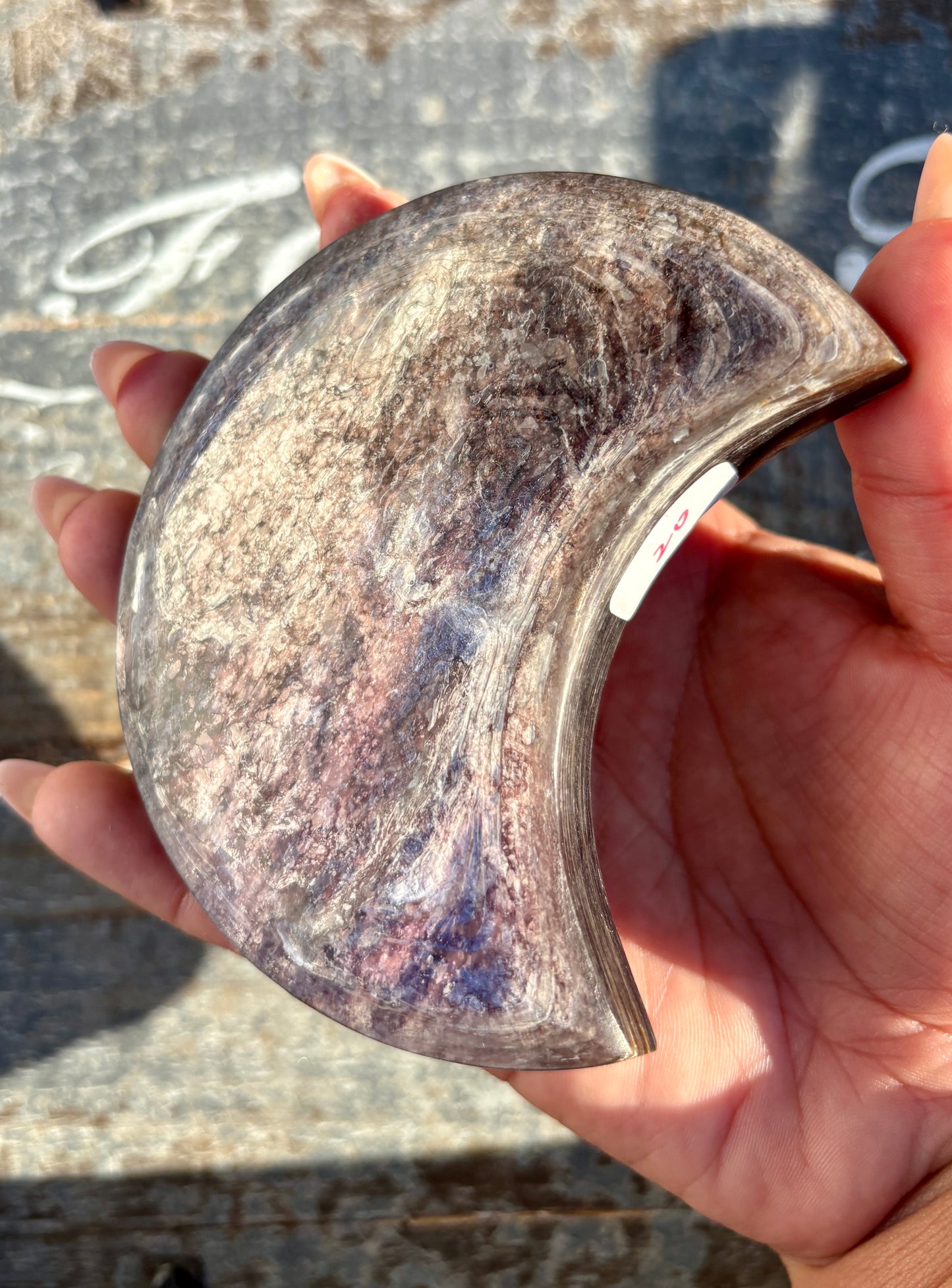 High Grade Gem Lepidolite Moon | Gold Display Stand Included | Opt 2