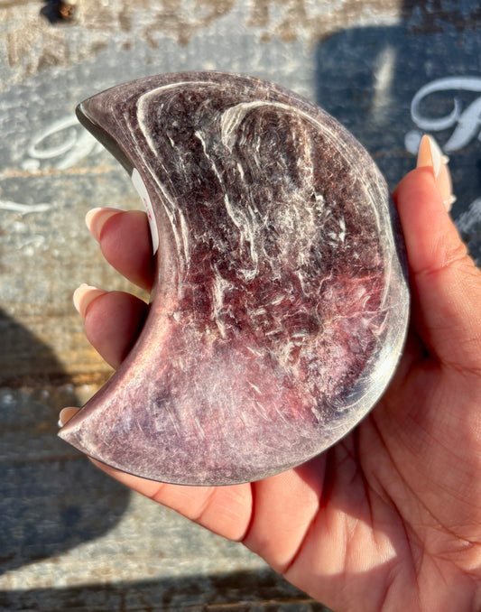 High Grade Gem Lepidolite Moon | Gold Display Stand Included | Opt 2