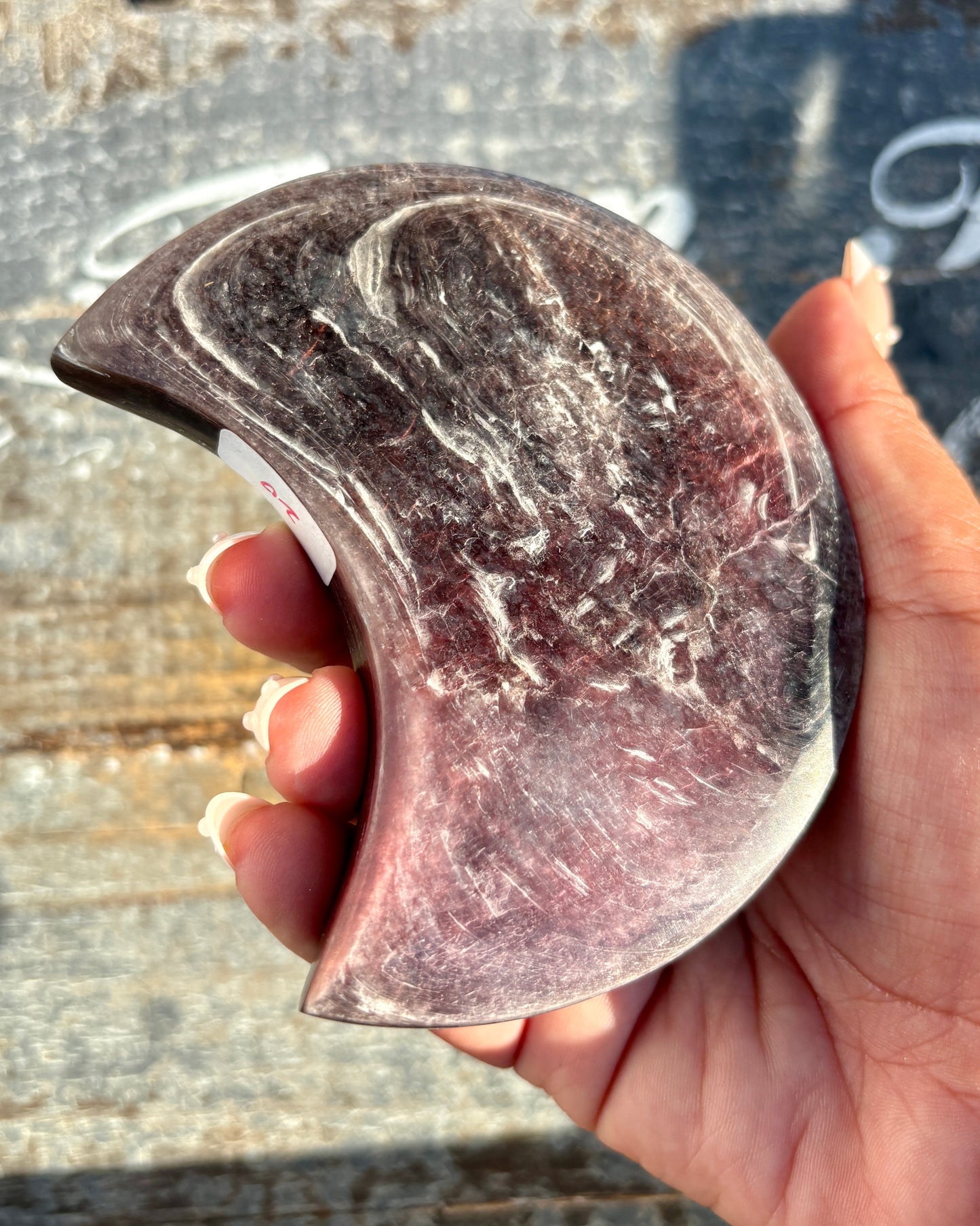 High Grade Gem Lepidolite Moon | Gold Display Stand Included | Opt 2