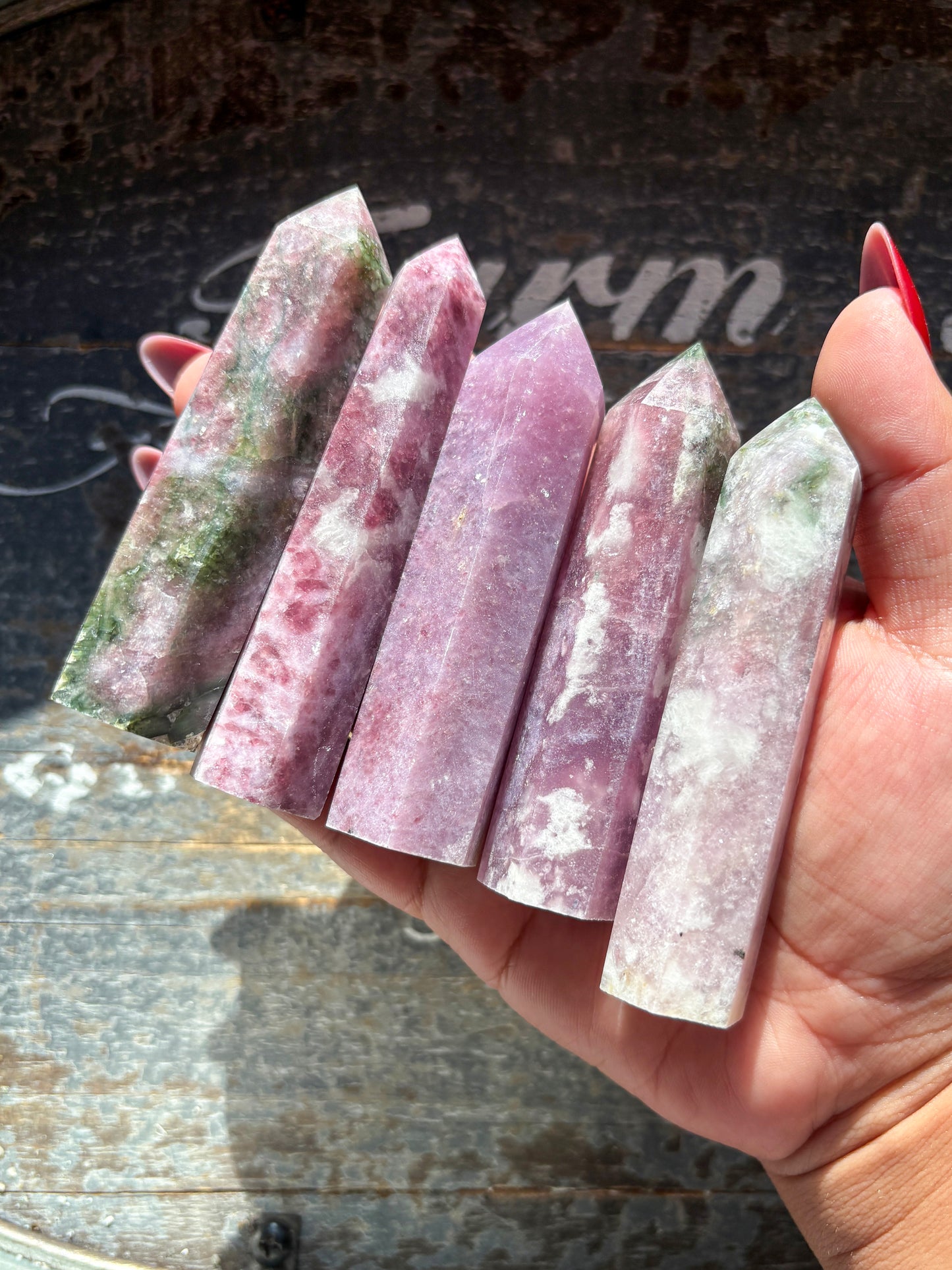 One (1) Green and Pink Tourmaline in Quartz Towers (Intuitively Chosen)