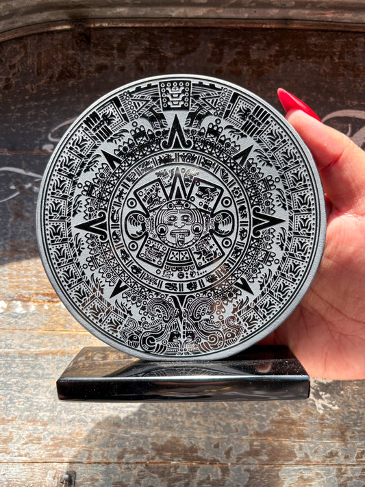 Gorgeous Obsidian Embossed Mayan Calendar from Mexico