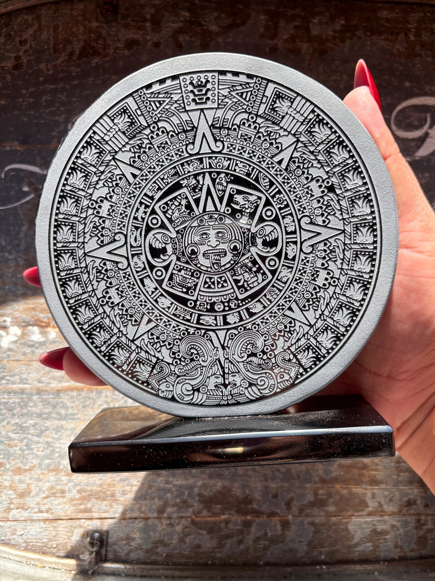 Gorgeous Obsidian Embossed Mayan Calendar from Mexico