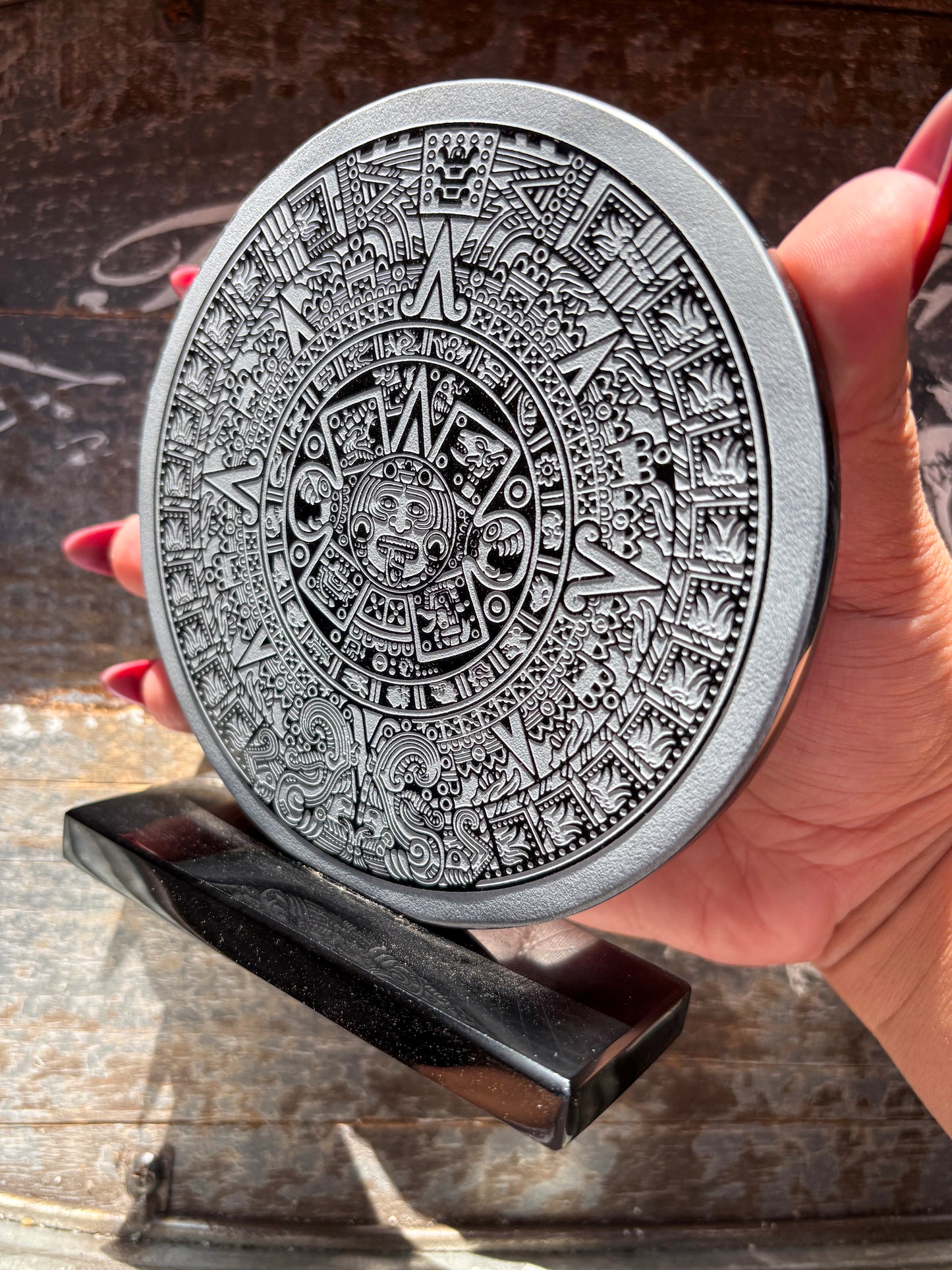 Gorgeous Obsidian Embossed Mayan Calendar from Mexico