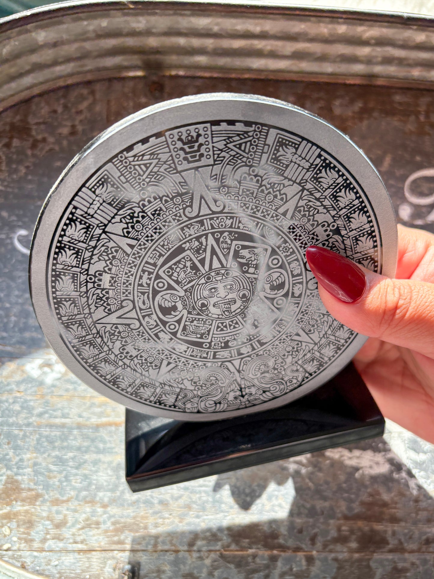 Gorgeous Obsidian Embossed Mayan Calendar from Mexico