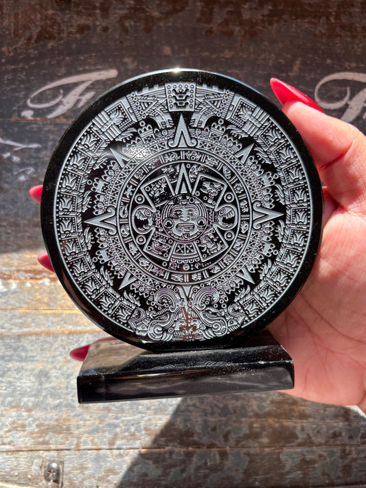 Gorgeous Obsidian Embossed Mayan Calendar from Mexico