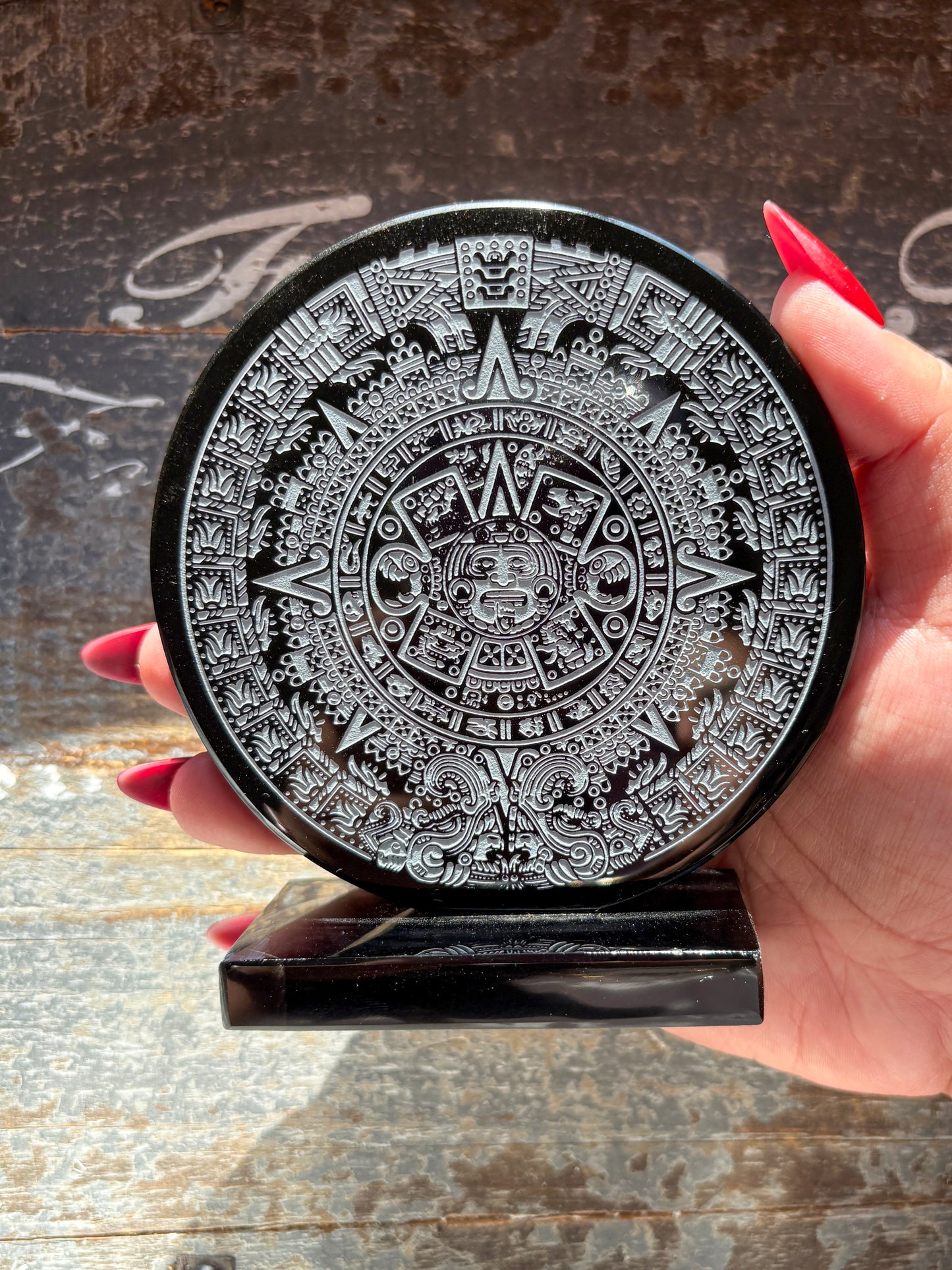 Gorgeous Obsidian Embossed Mayan Calendar from Mexico