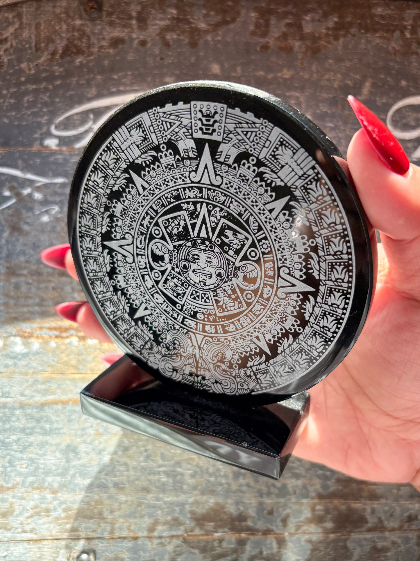 Gorgeous Obsidian Embossed Mayan Calendar from Mexico