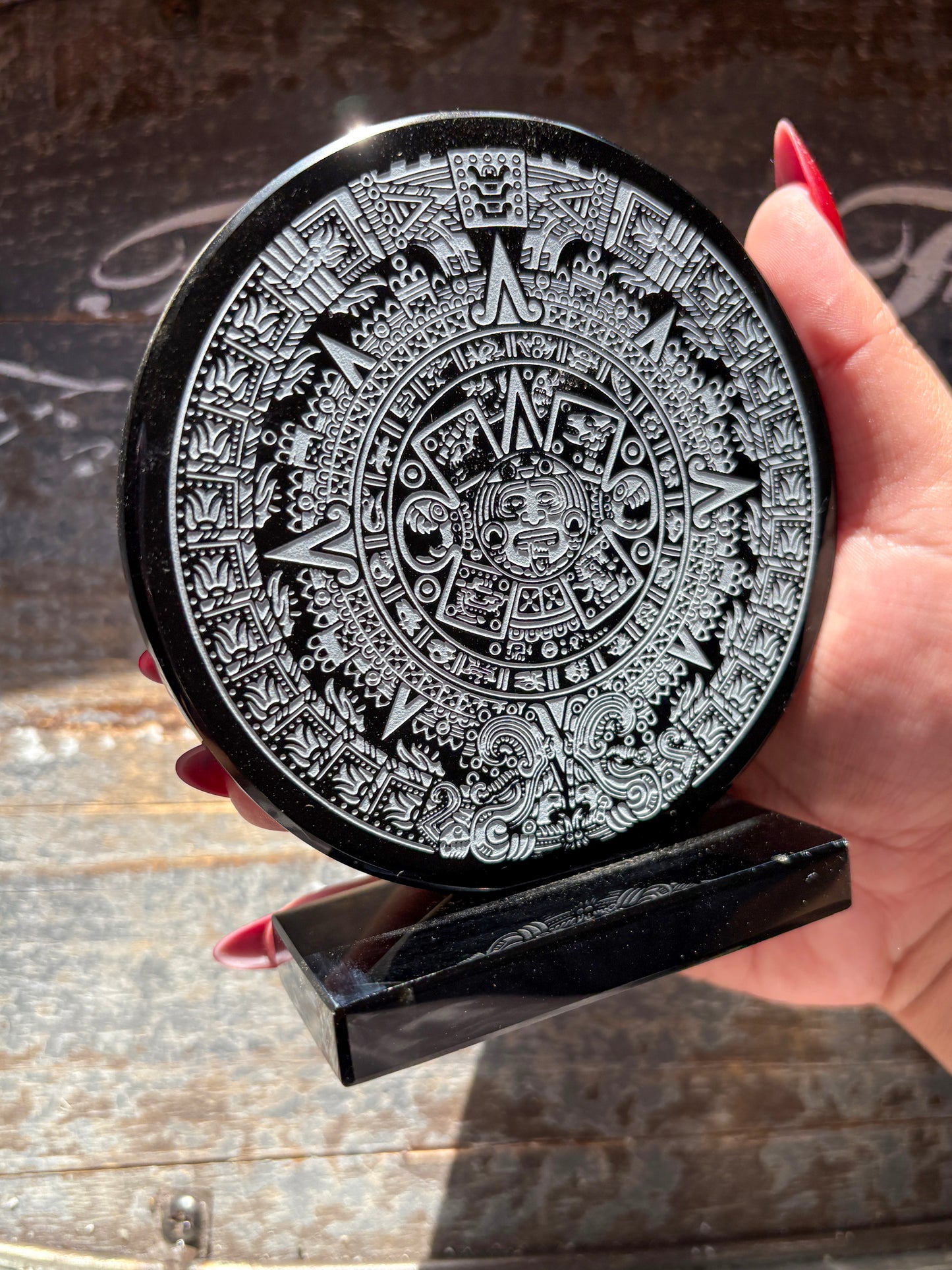 Gorgeous Obsidian Embossed Mayan Calendar from Mexico