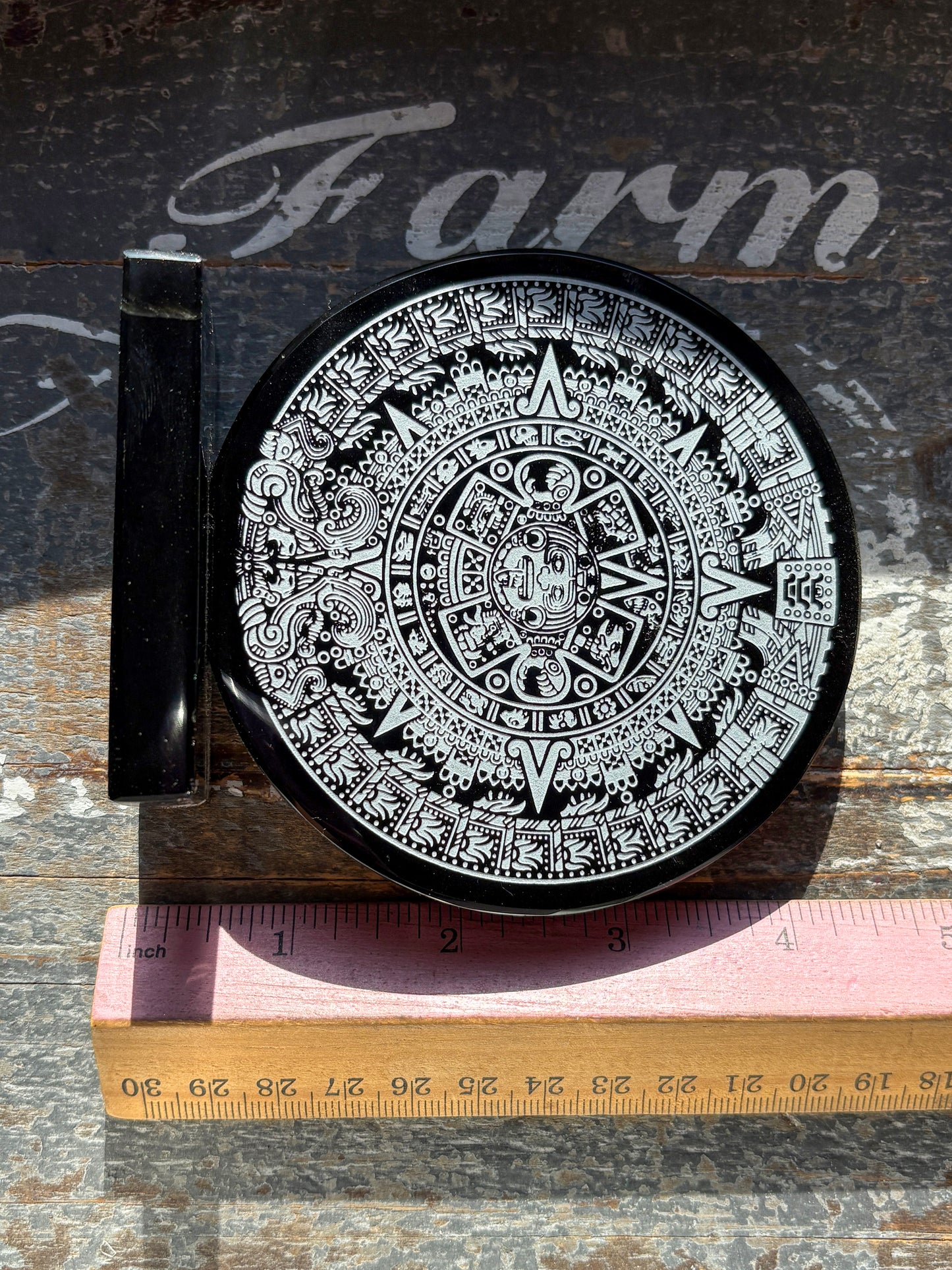 Gorgeous Obsidian Embossed Mayan Calendar from Mexico