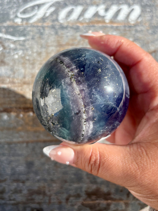 Gorgeous Blue Fluorite with Pyrite Sphere | Opt C