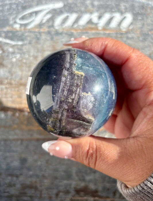 Gorgeous Blue Fluorite with Pyrite Sphere | Opt E