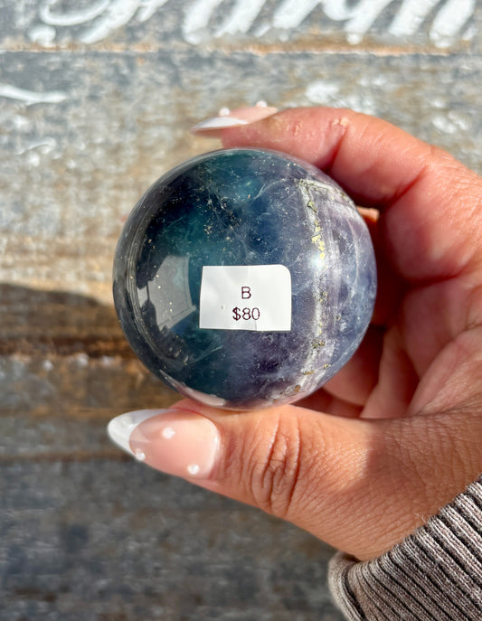 Gorgeous Blue Fluorite with Pyrite Sphere | Opt B