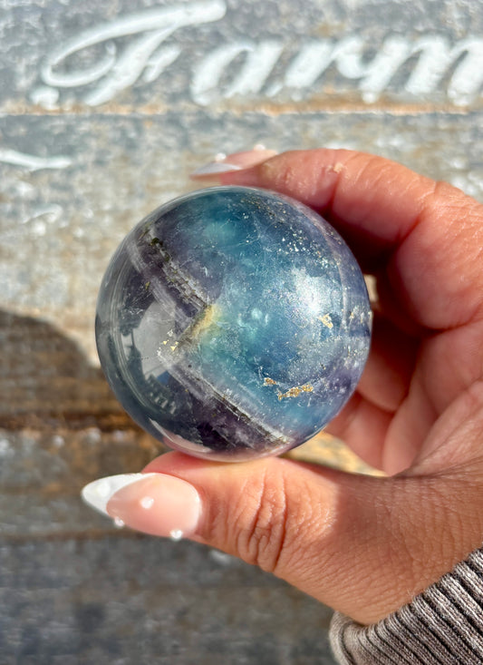 Gorgeous Blue Fluorite with Pyrite Sphere | Opt B