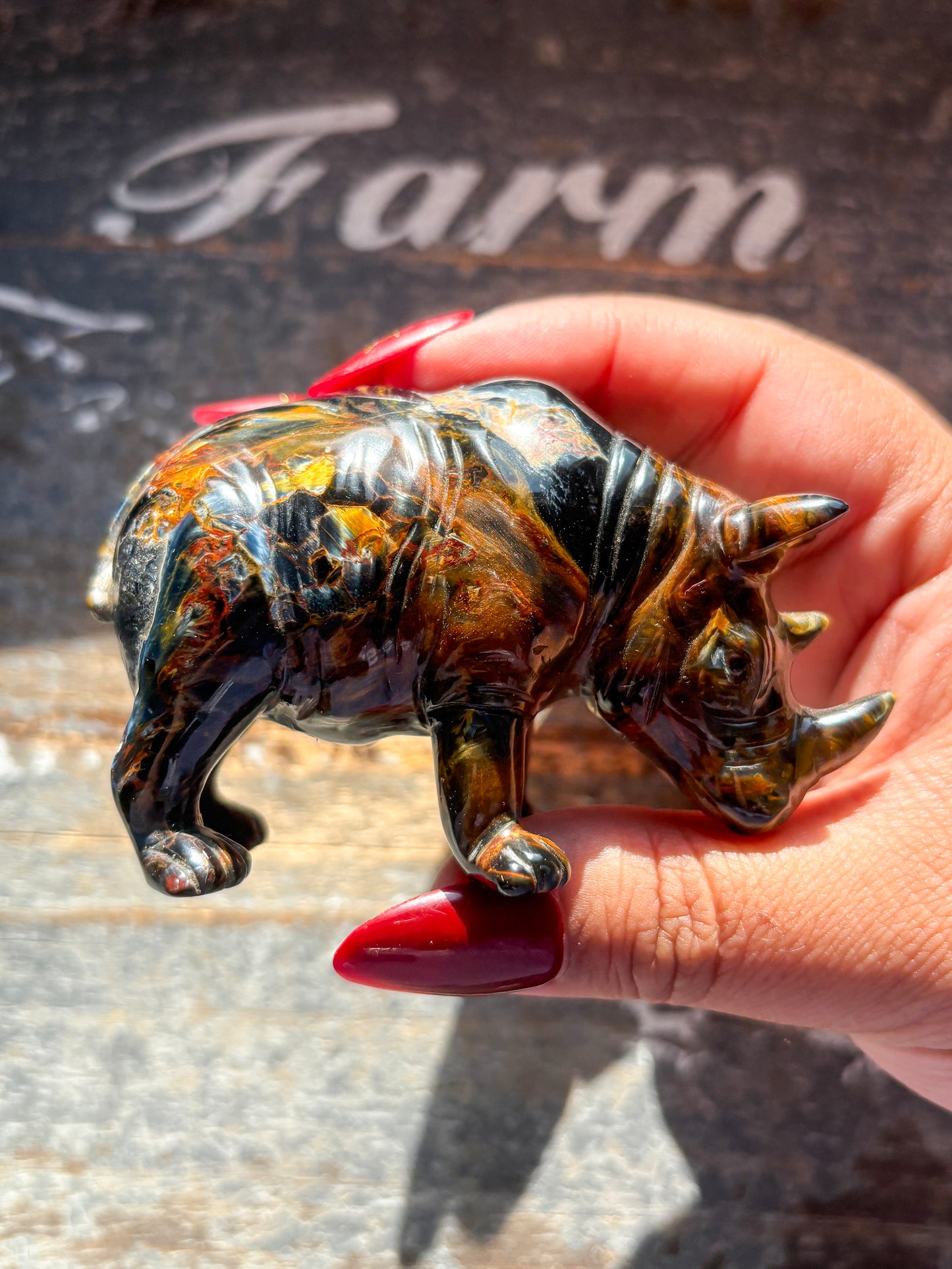 Unique Pietersite Hand Carved Rhino