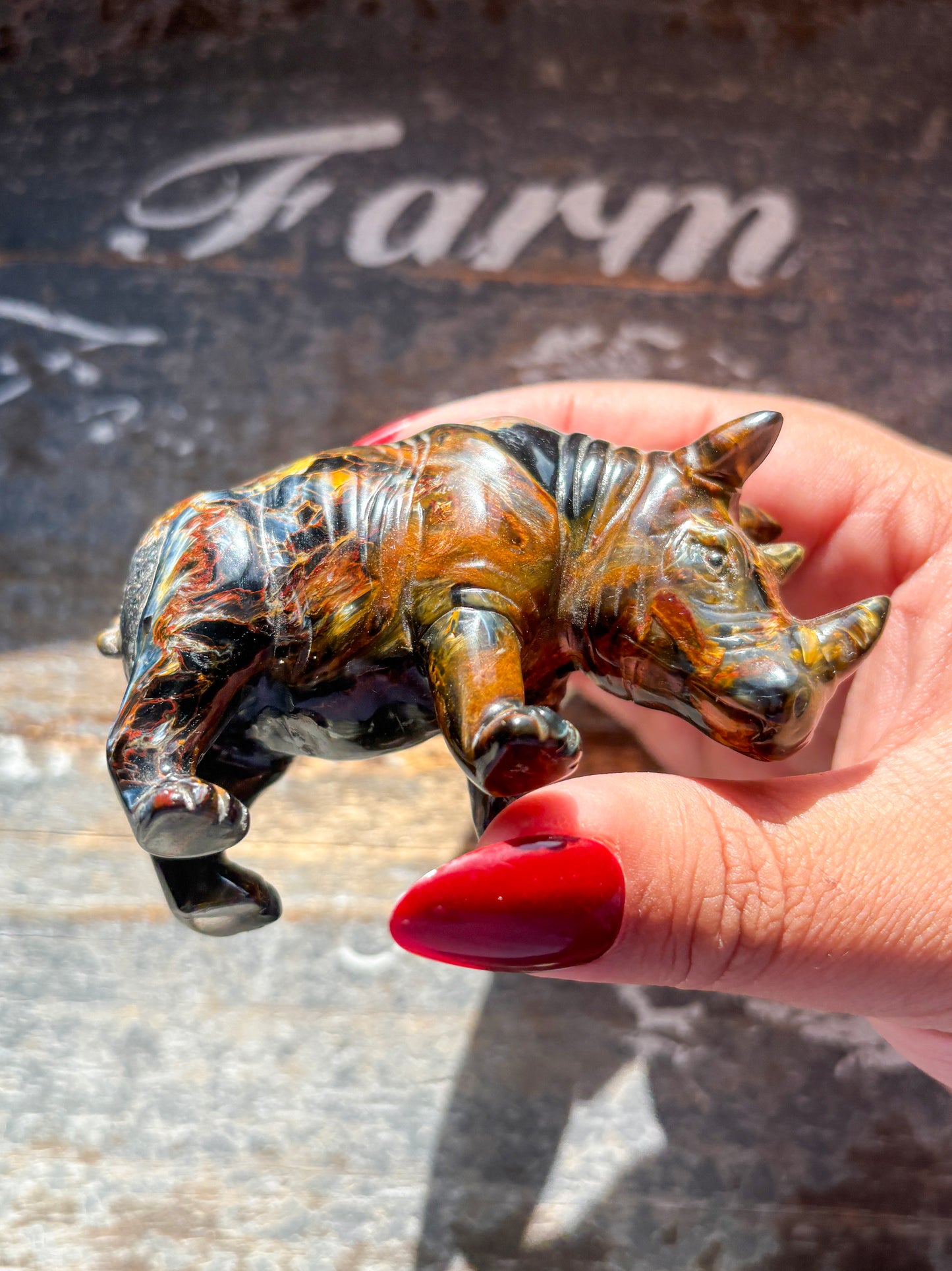 Unique Pietersite Hand Carved Rhino