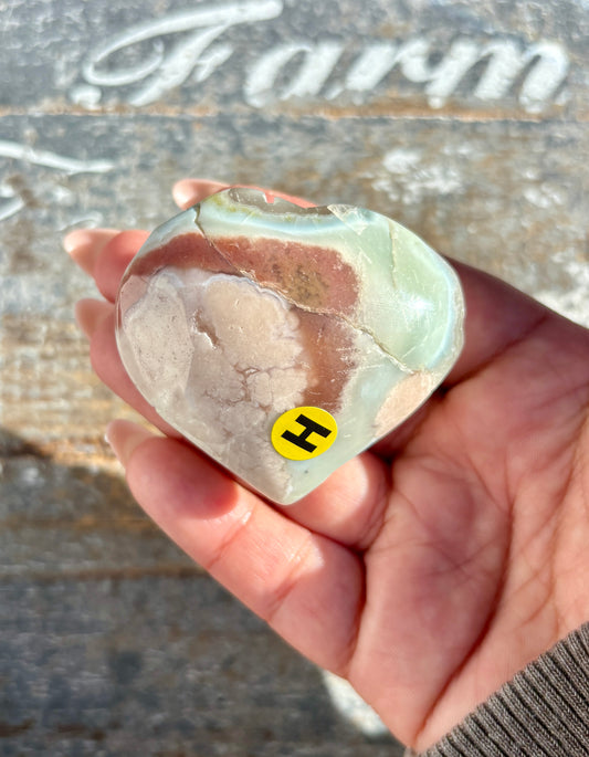 Gorgeous Green FLower Agate Heart from Madagascar | Opt H