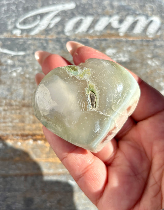 Gorgeous Green FLower Agate Heart from Madagascar | Opt H