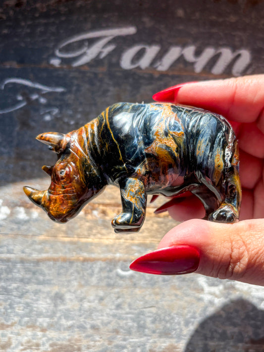 Unique Pietersite Hand Carved Rhino