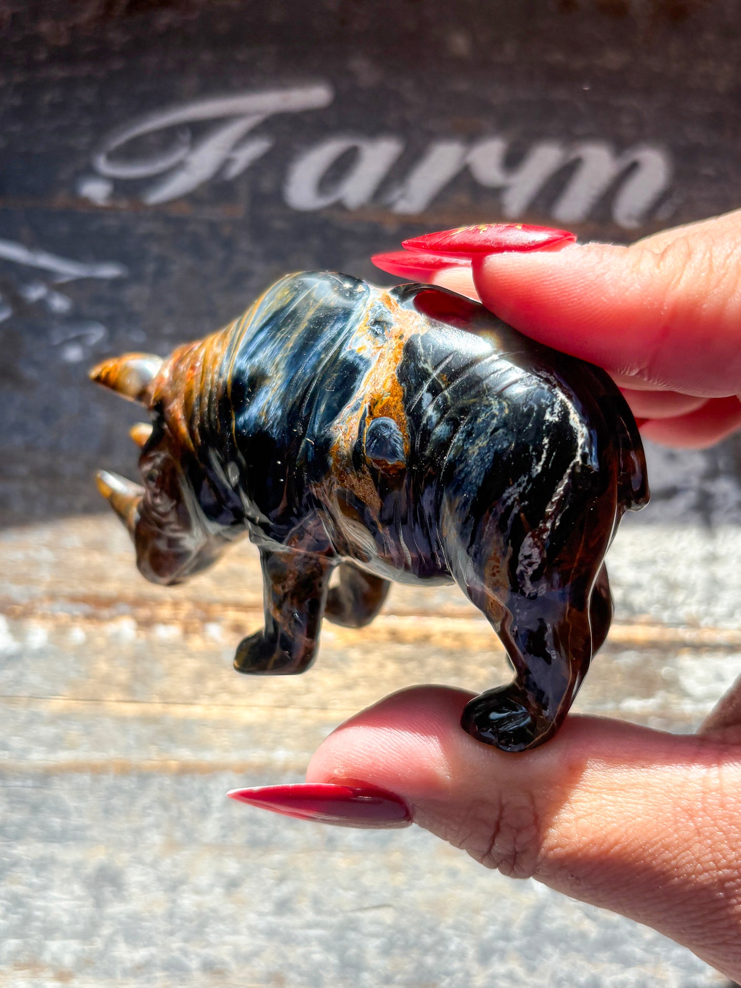 Unique Pietersite Hand Carved Rhino