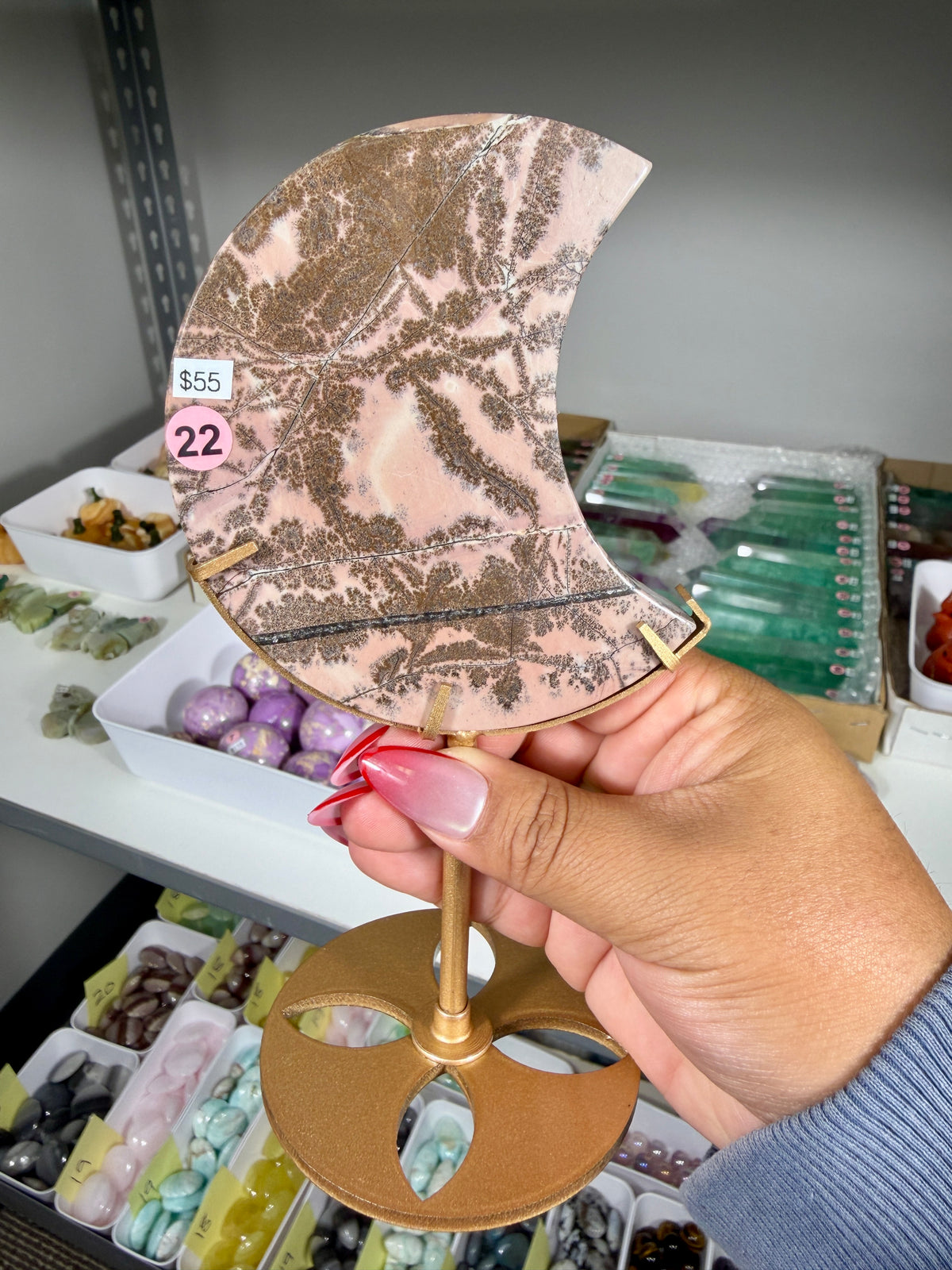 Gorgeous Picture Jasper Moon on Stand | Opt 22