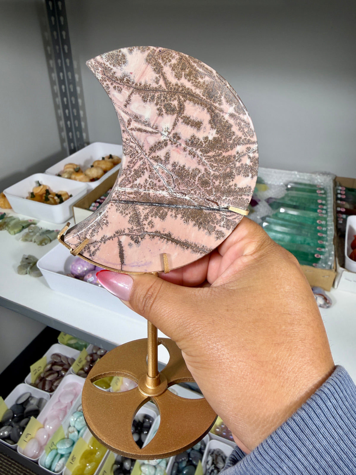 Gorgeous Picture Jasper Moon on Stand | Opt 22