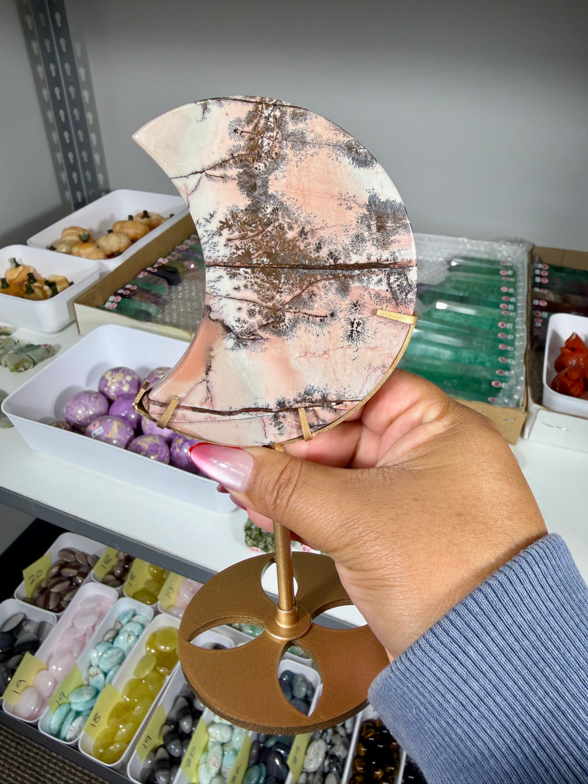 Gorgeous Picture Jasper Moon on Stand | Opt 24