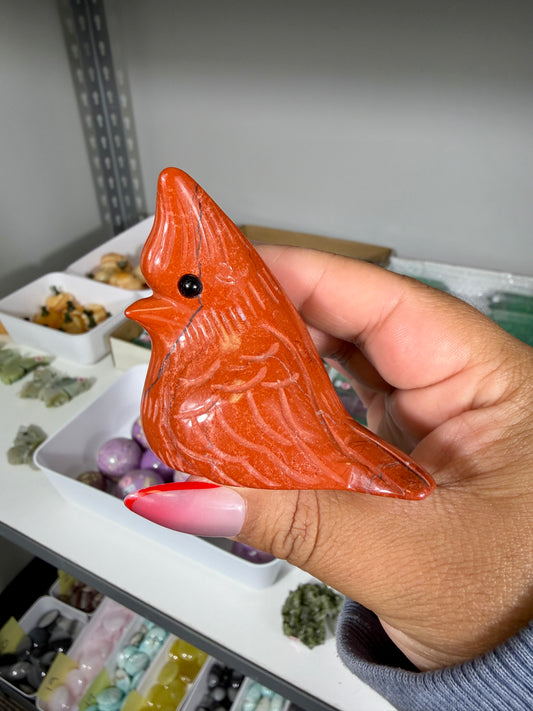 Adorable Cardinal Red Jasper Carving | Opt 49