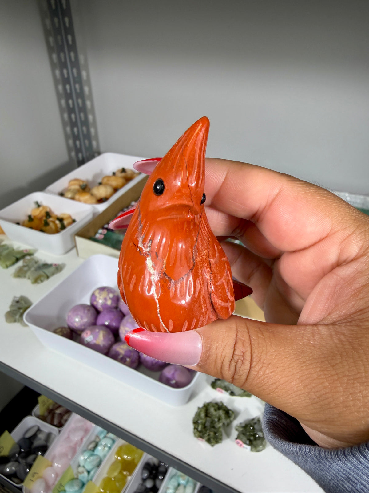 Adorable Cardinal Red Jasper Carving | Opt 49