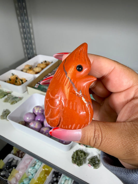 Adorable Cardinal Red Jasper Carving | Opt 49