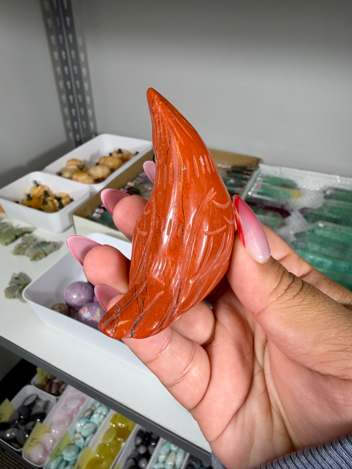 Adorable Cardinal Red Jasper Carving | Opt 49