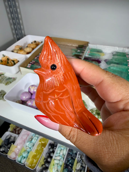 Adorable Cardinal Red Jasper Carving | Opt 48