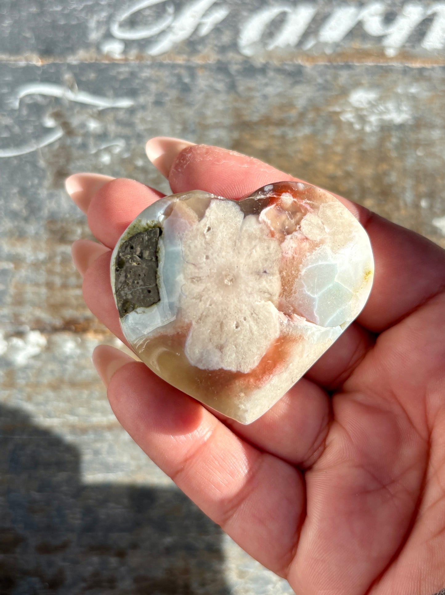 Gorgeous Green Flower Agate Heart from Madagascar | Opt I