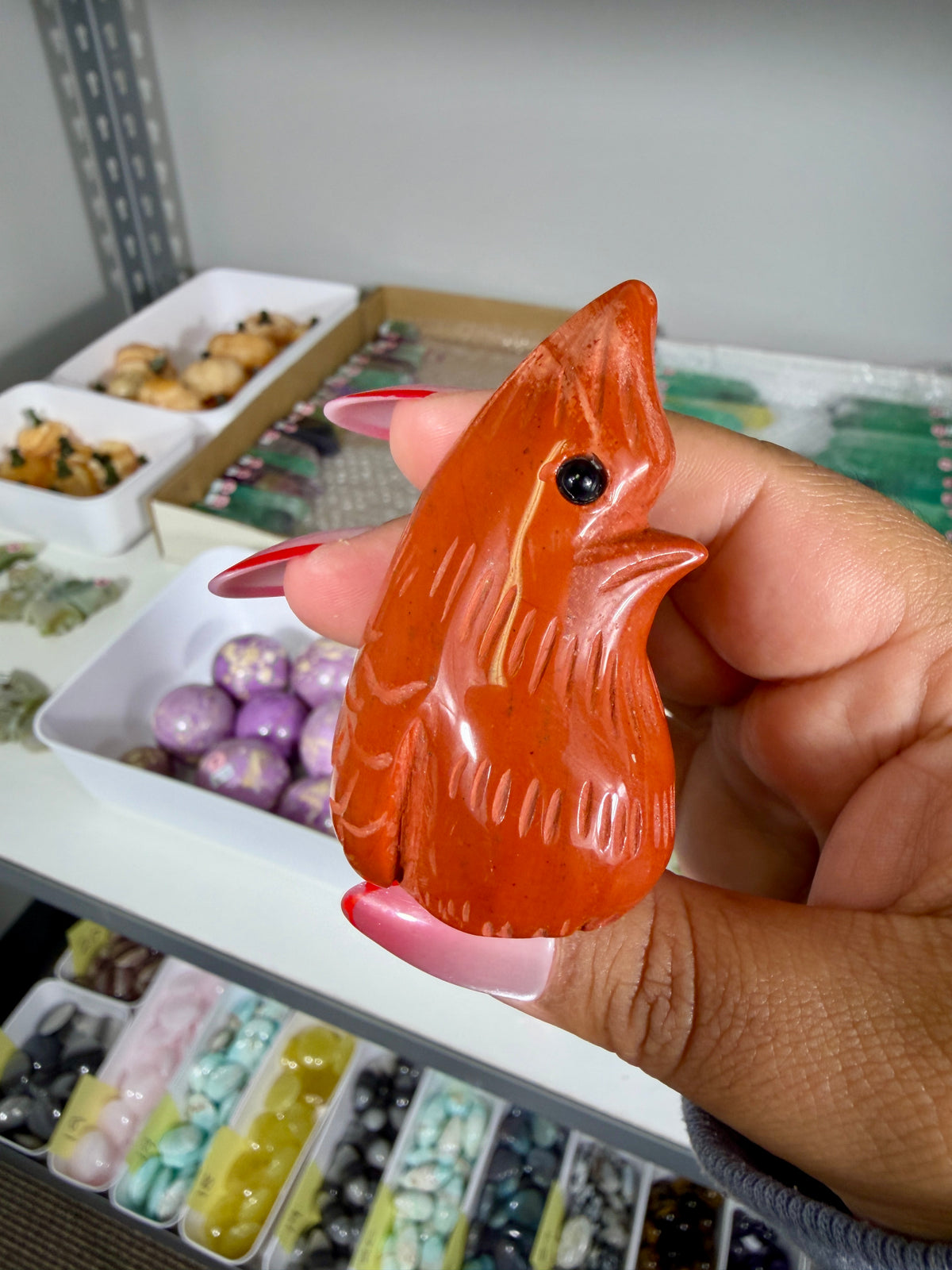 Adorable Cardinal Red Jasper Carving | Opt 48