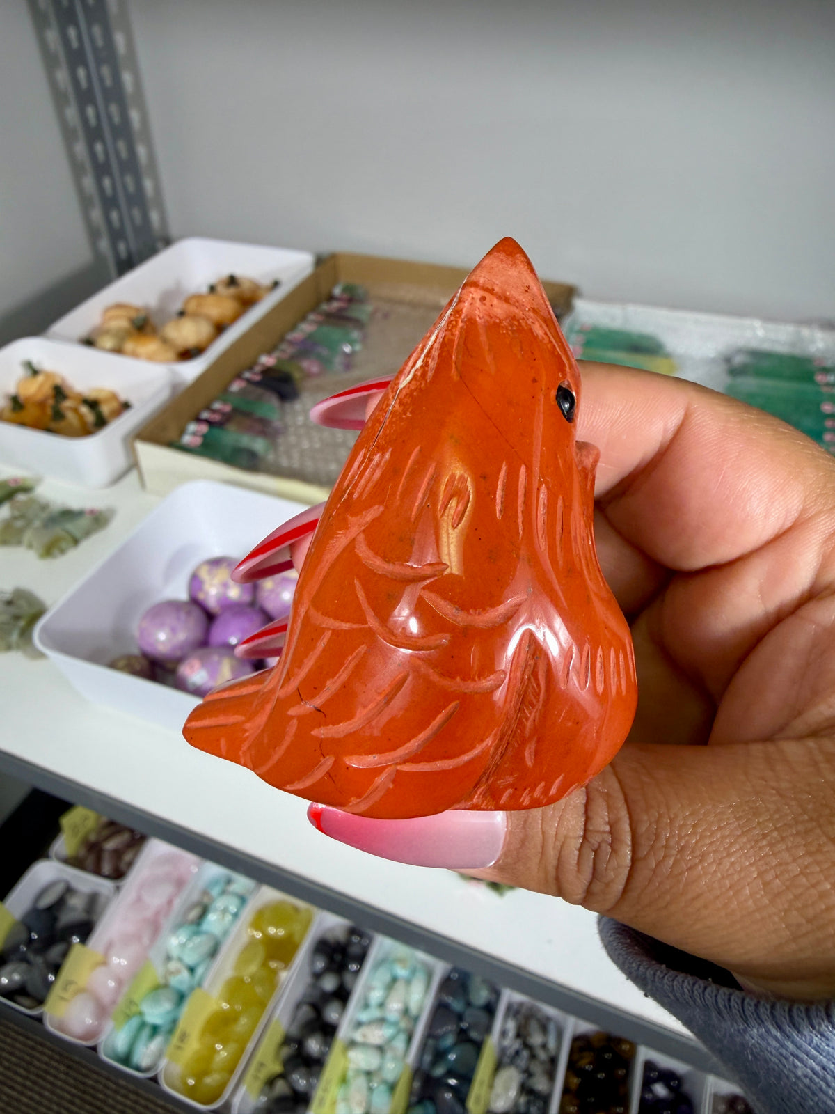 Adorable Cardinal Red Jasper Carving | Opt 48
