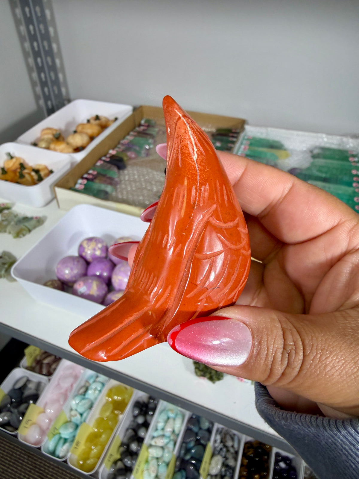 Adorable Cardinal Red Jasper Carving | Opt 48