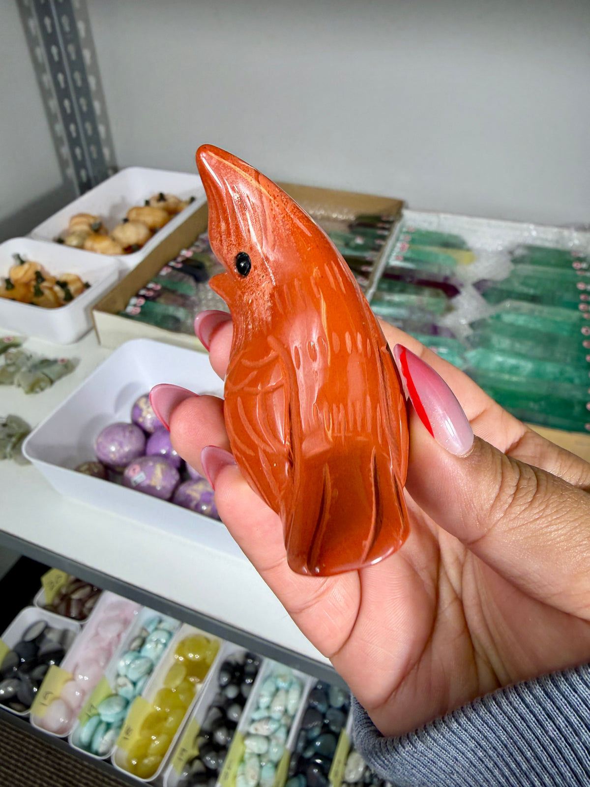 Adorable Cardinal Red Jasper Carving | Opt 48