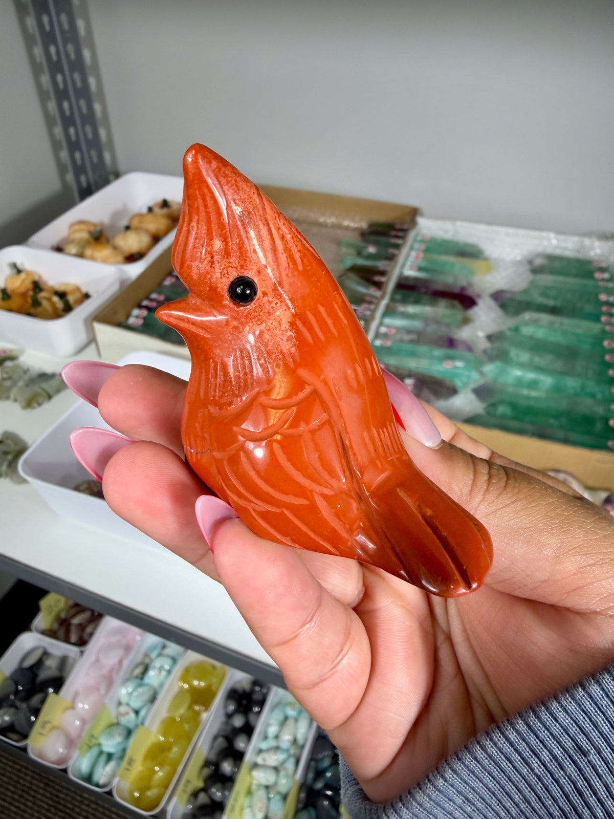 Adorable Cardinal Red Jasper Carving | Opt 48