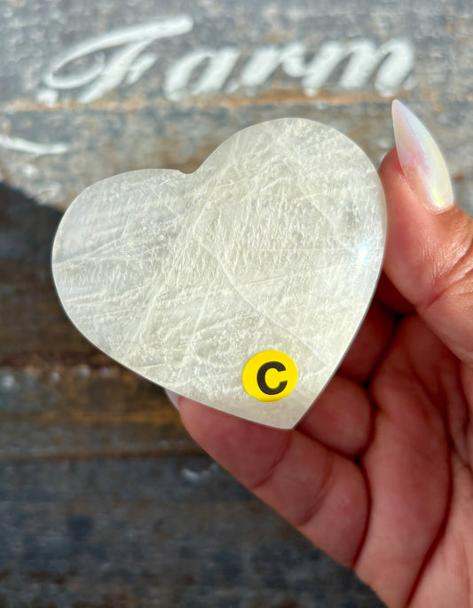 Gorgeous White Moonstone Heart with Blue Flash | Opt C