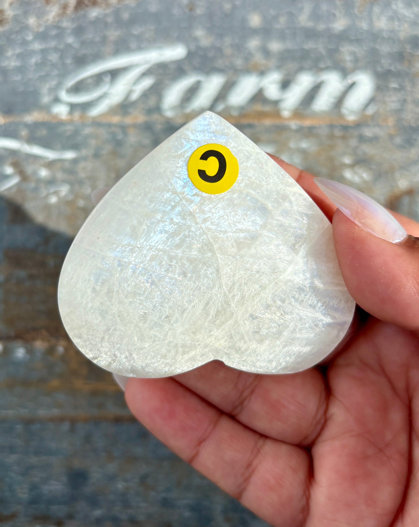 Gorgeous White Moonstone Heart with Blue Flash | Opt C