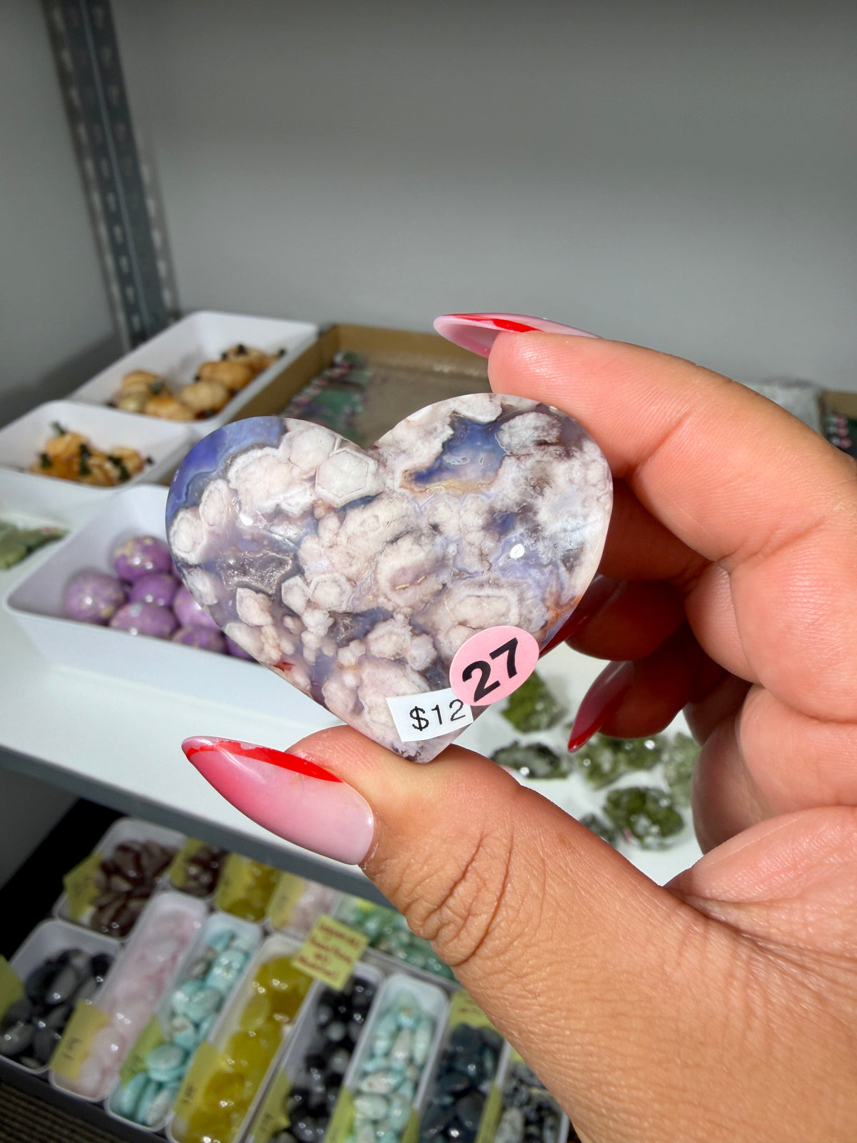 Gorgeous Blue Flower Agate Heart | Opt 27