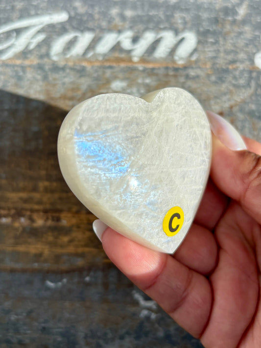 Gorgeous White Moonstone Heart with Blue Flash | Opt C