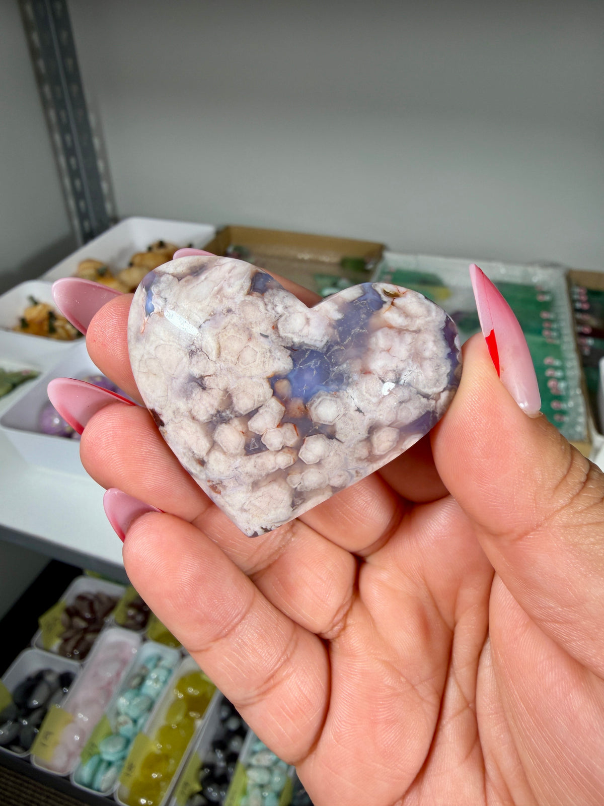 Gorgeous Blue Flower Agate Heart | Opt 27