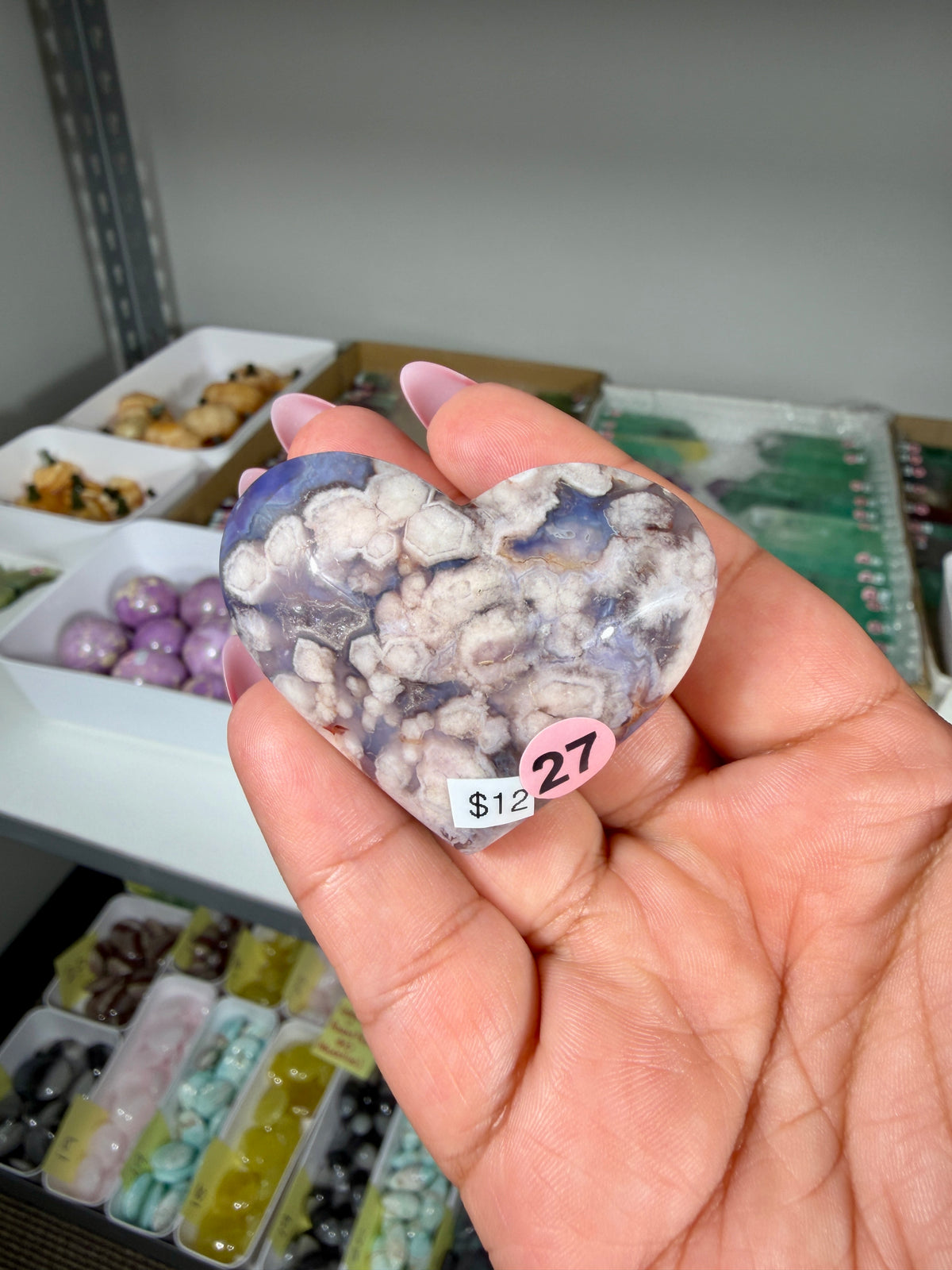 Gorgeous Blue Flower Agate Heart | Opt 27