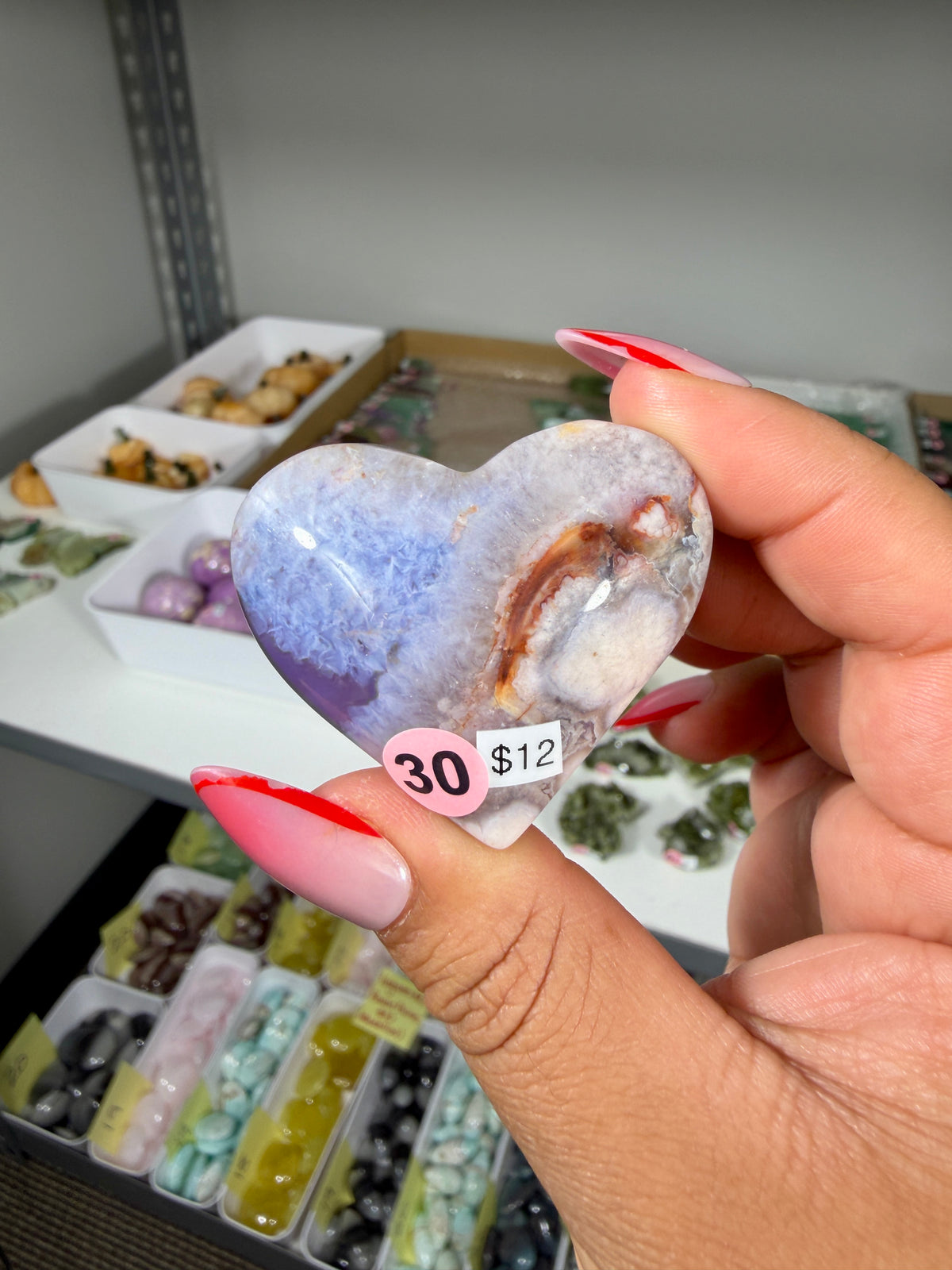 Gorgeous Blue Flower Agate Heart | Opt 30