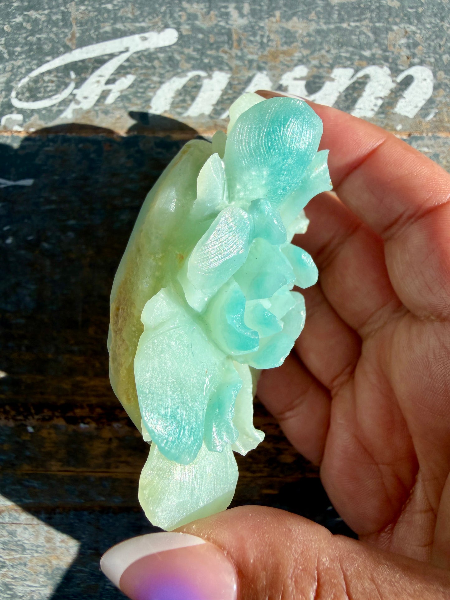 Gorgeous Hand Carved Amazonite Flower Matte Polish | Opt K (self standing)