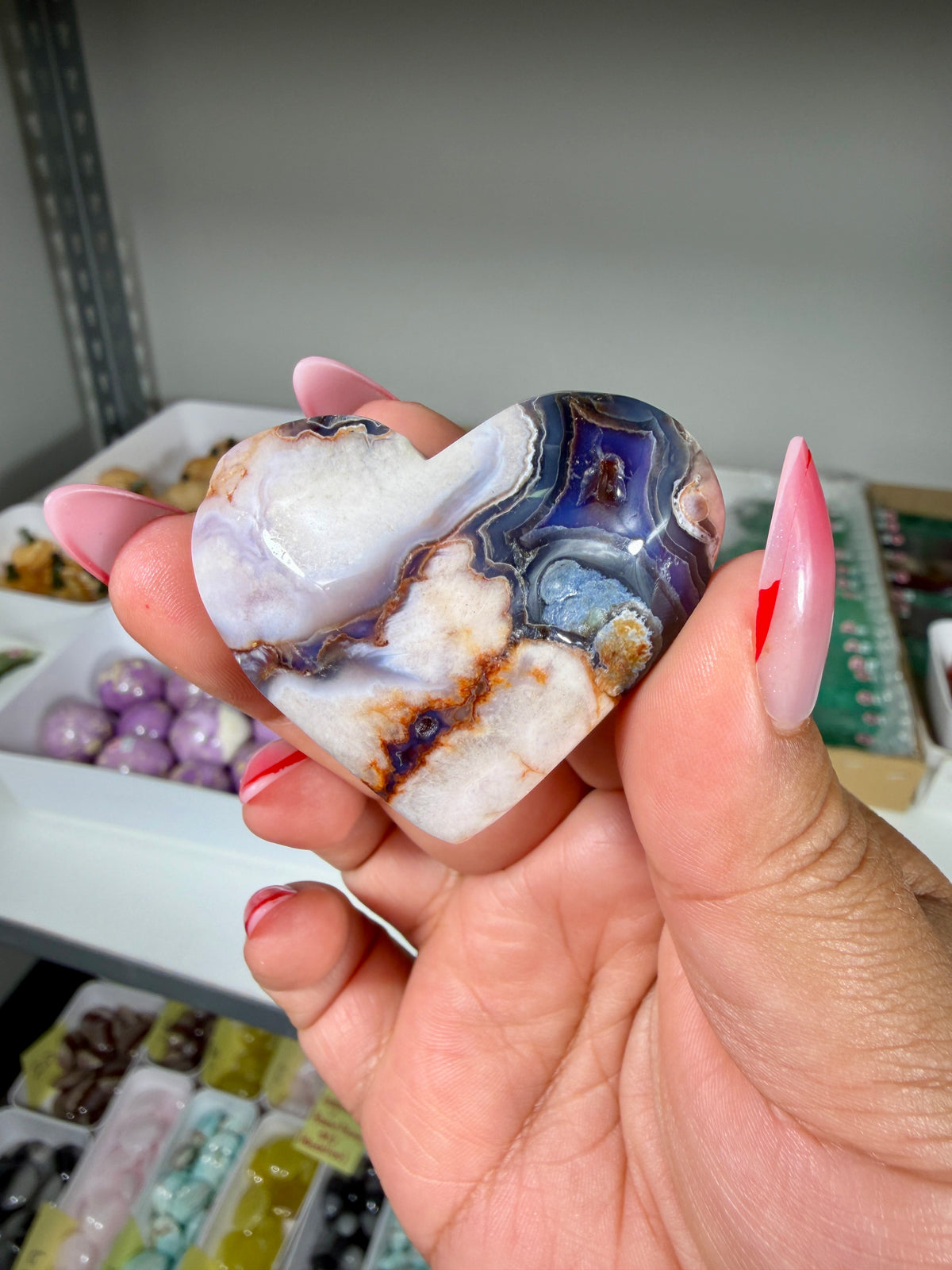 Gorgeous Blue Flower Agate Heart | Opt 29