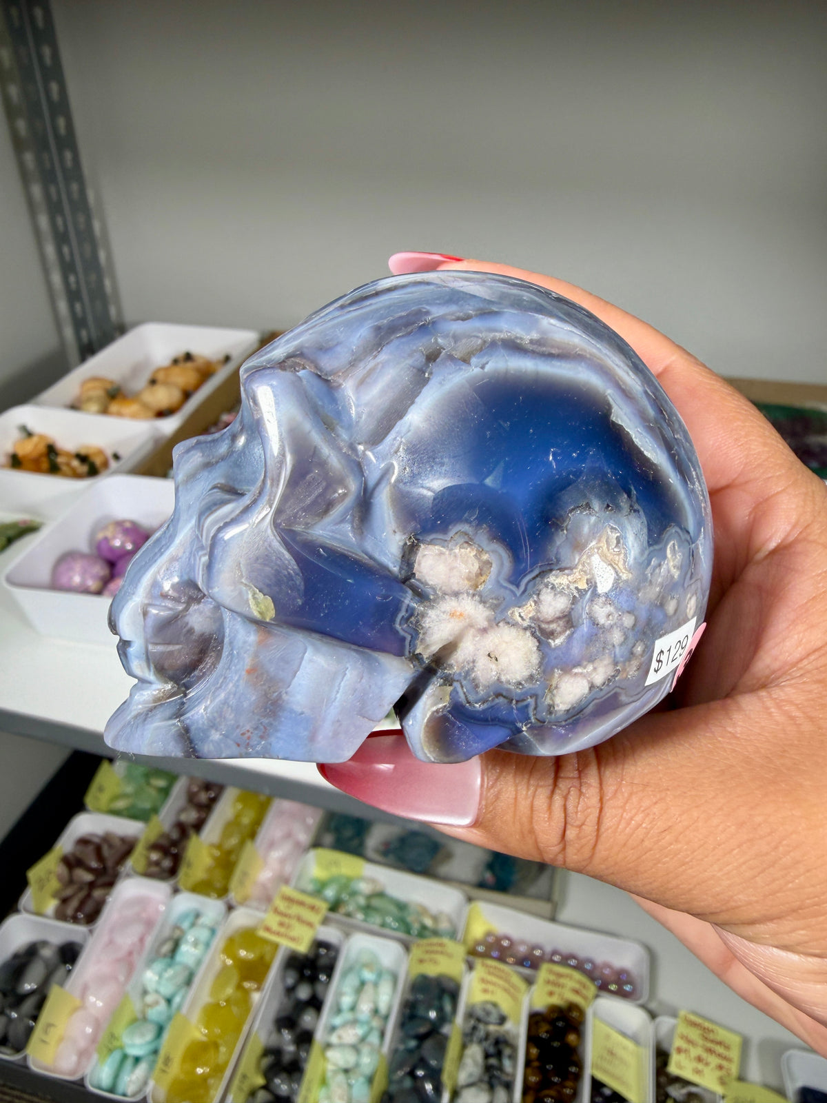 Gorgeous Blue Flower Agate Skull | Opt 31