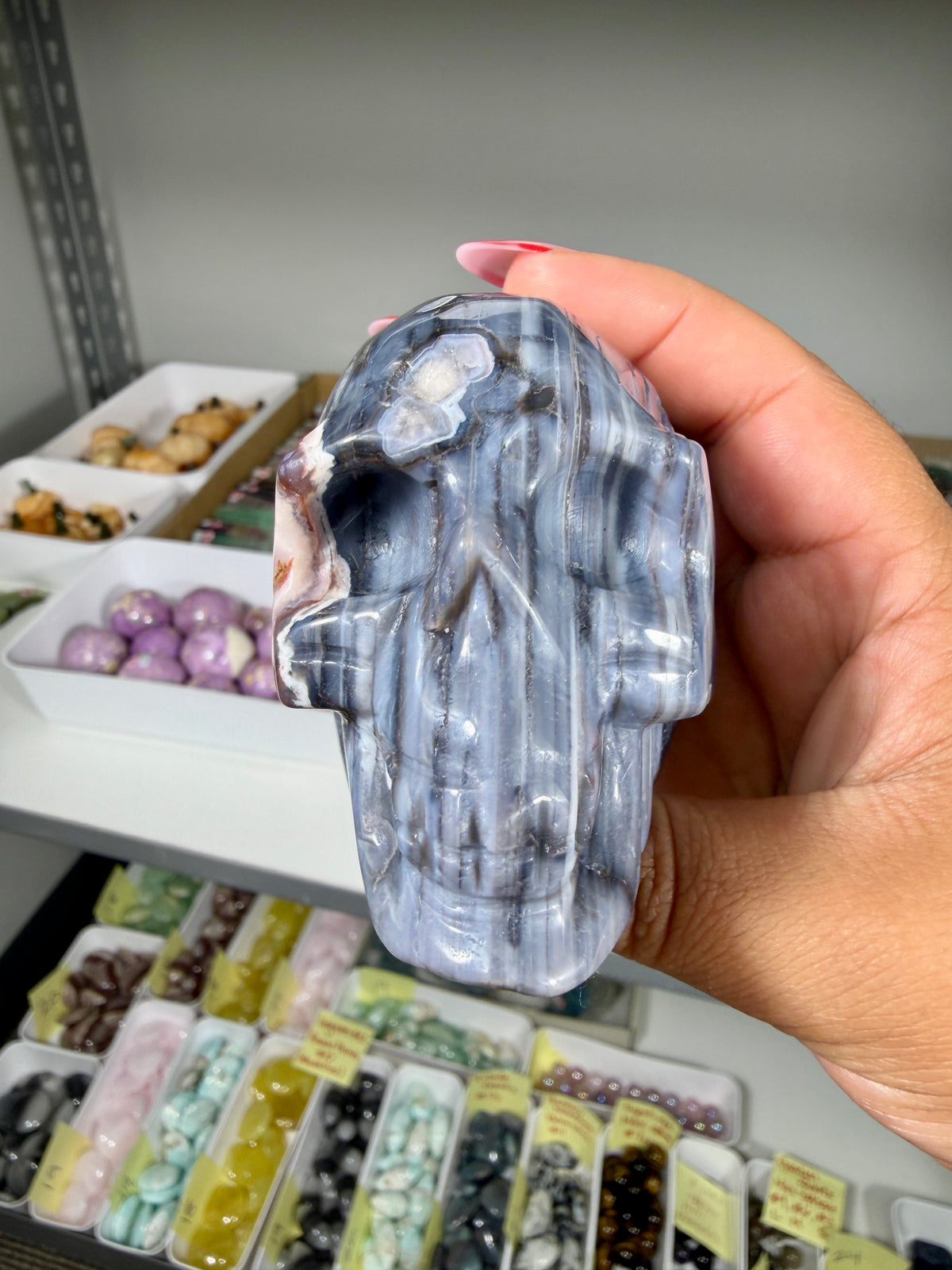 Gorgeous Blue Flower Agate Skull | Opt 31